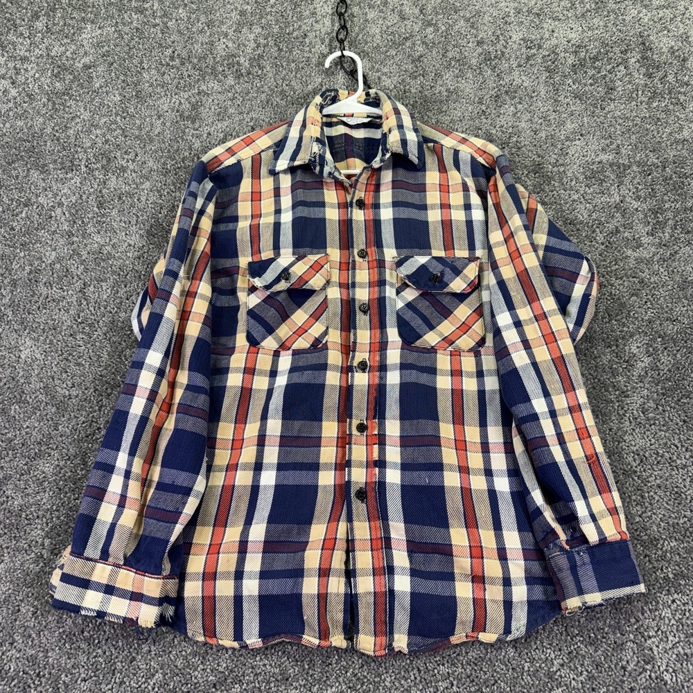 Vtg Five Brothers Shirt Mens Large Blue Plaid Long Sleeve Button Flannel Work